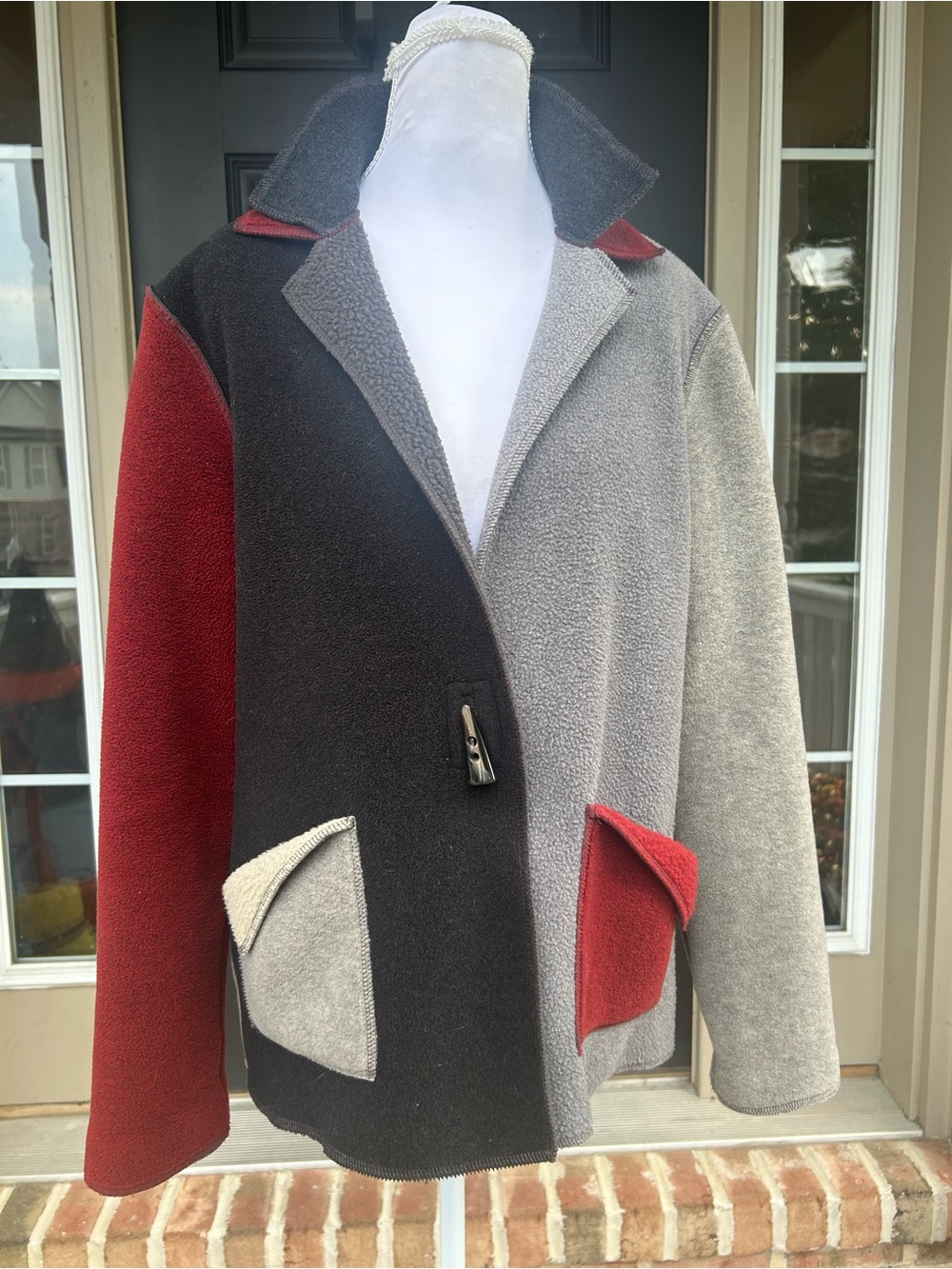 Vintage 90s Cameleon colorblock patchwork fleece art to wear jacket Small